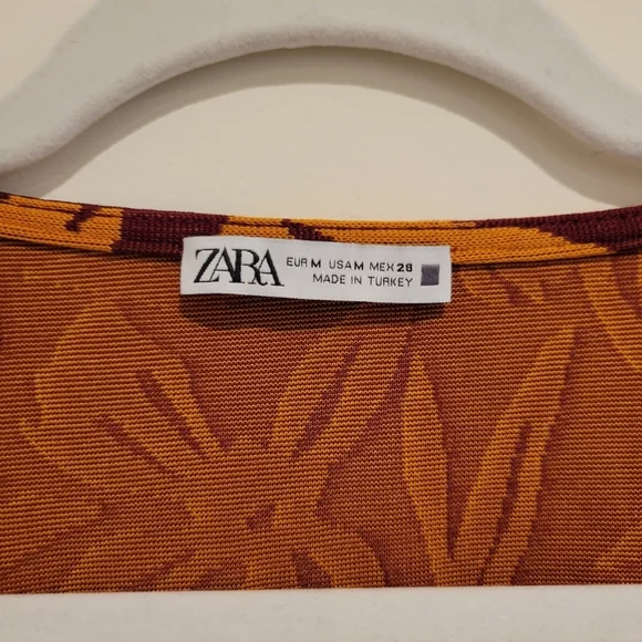 Zara Floral Wrap Crop Sweater Jacket Long Sleeve Orange Red Leaf Pattern Tie EUC - Picture 6 of 14